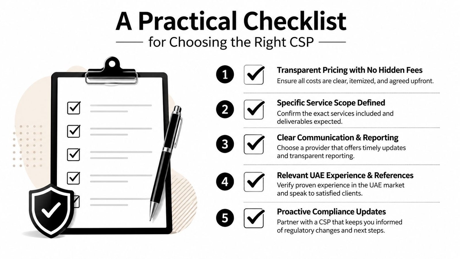 A practical five-point checklist for selecting the right corporate service provider for your business needs.